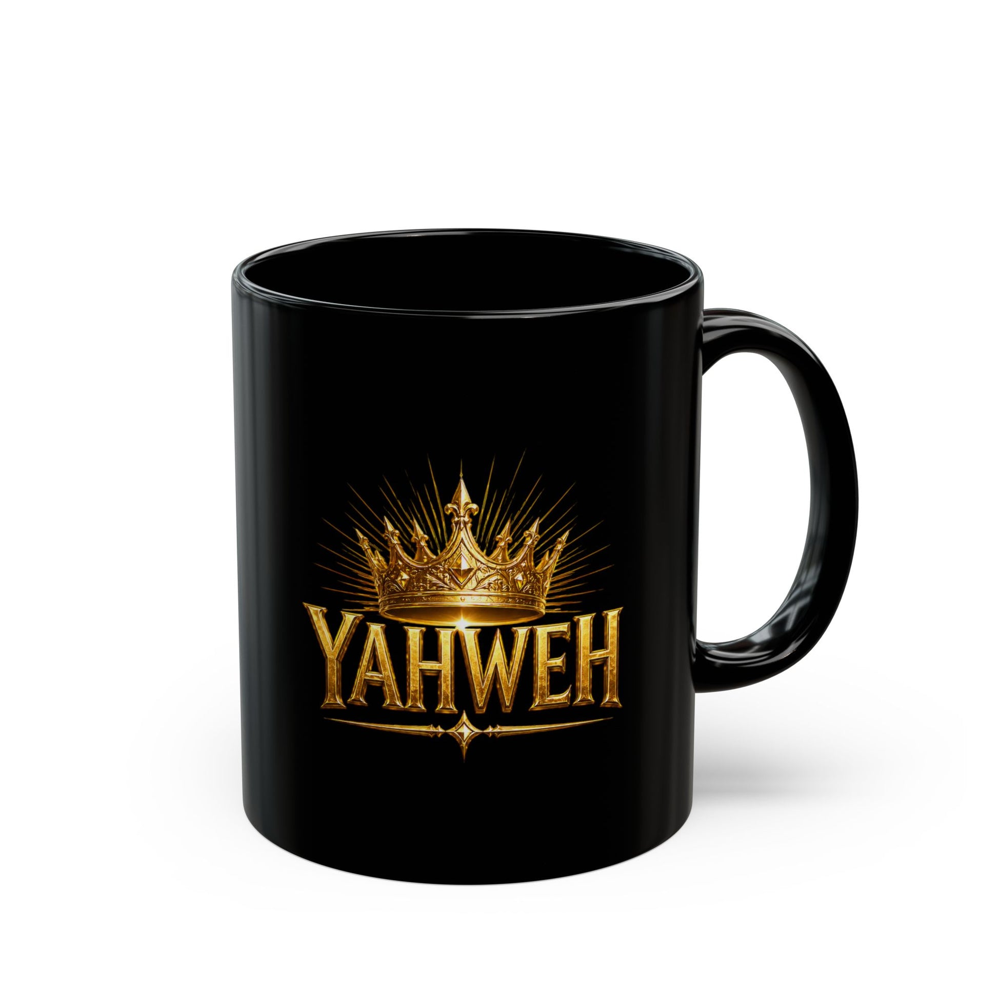 YAHWEH Crown Black Mug – Gold Crown Christian Coffee Cup (11oz & 15oz)