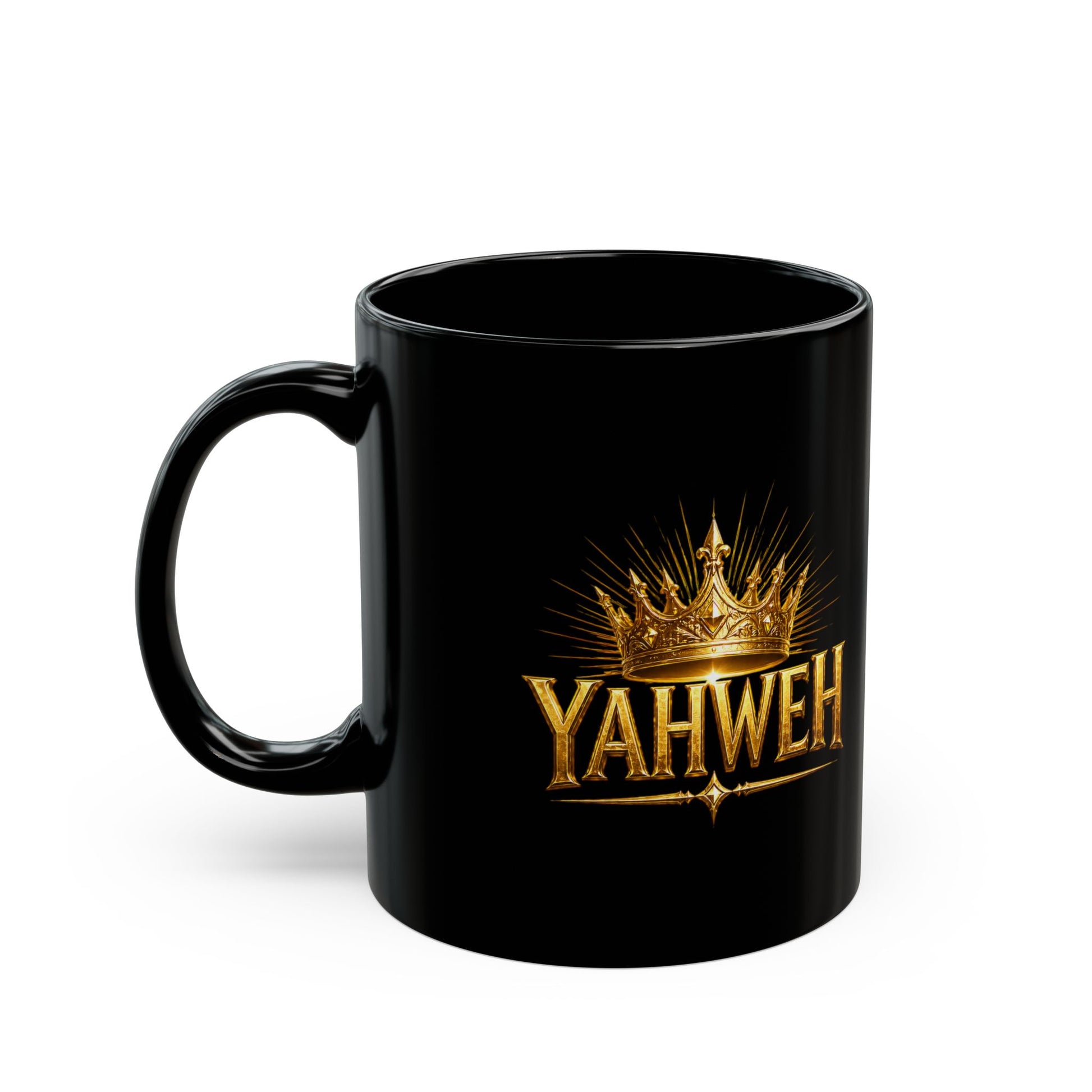 YAHWEH Crown Black Mug – Gold Crown Christian Coffee Cup (11oz & 15oz)
